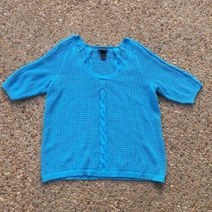 Lane Bryant Turquoise Chunky Open Knit Short Sleeve Sweater Size  18 20